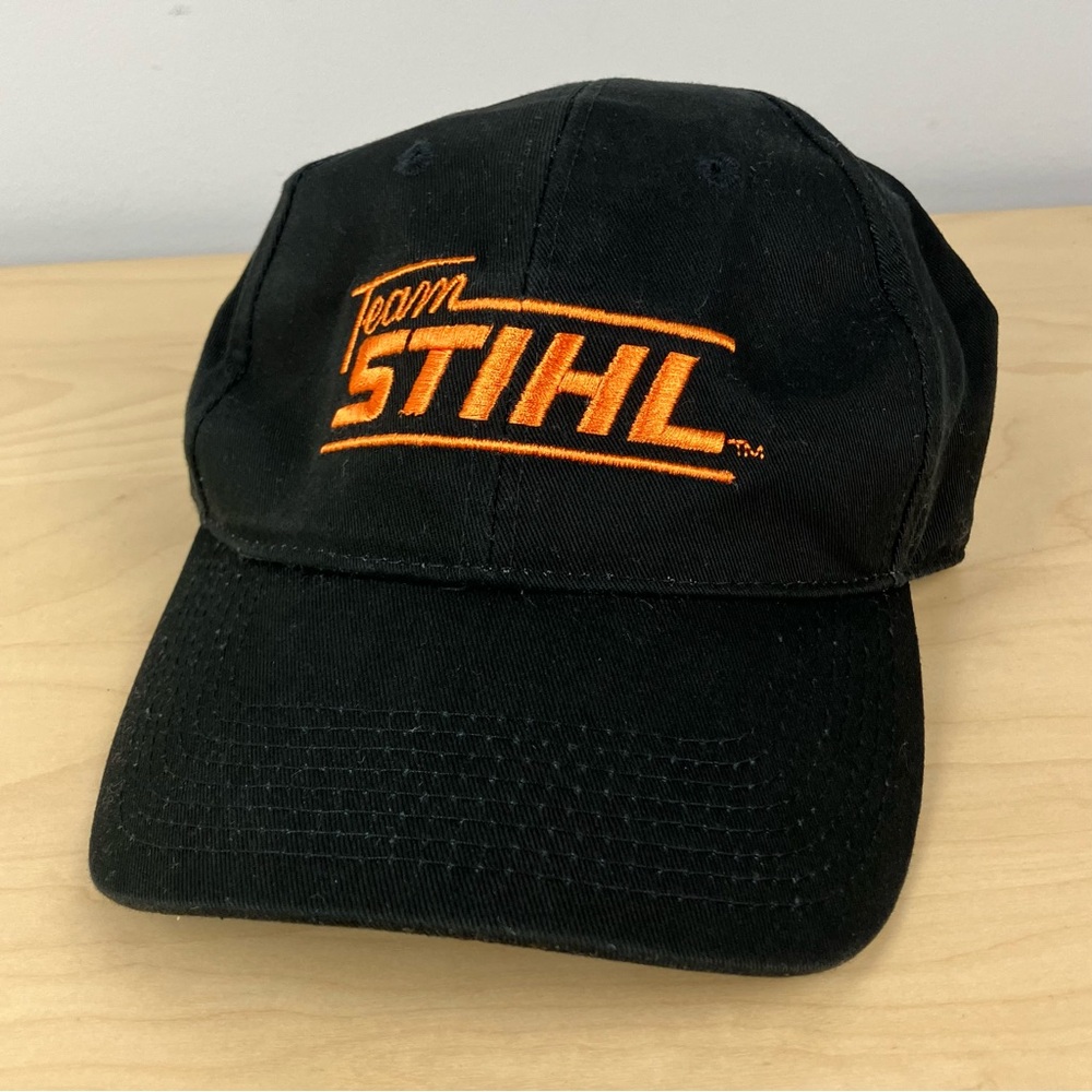 Team Stihl Strapback Dad Hat Black & Orange Embroidered Logo Adjustable